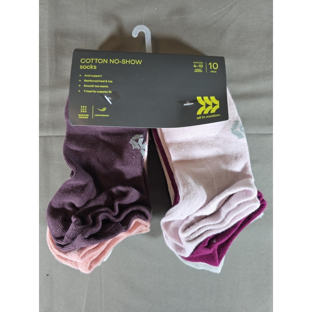10-pack of All in Motion No-Show Socks Size (4-10) Multiple‎ Colors Pastels